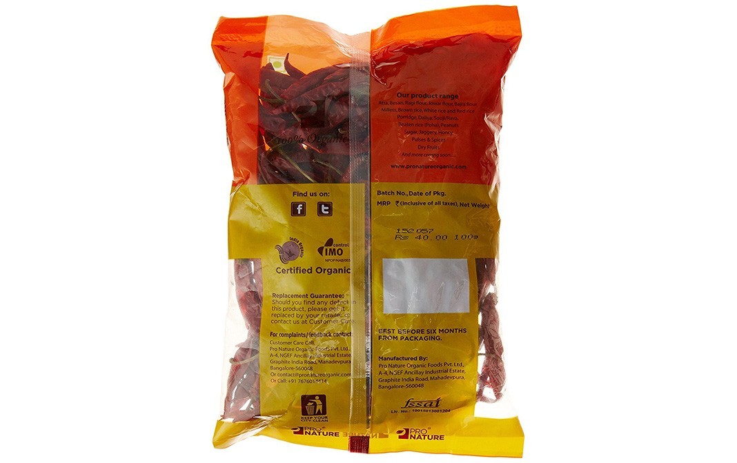 Pro Nature Organic Red Chilli Whole (Hot)   Pack  100 grams
